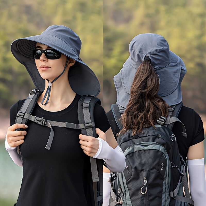 Women Ponytail Bucket Hat Neck Flap Adjustable Lanyard Solid - Temu  Australia