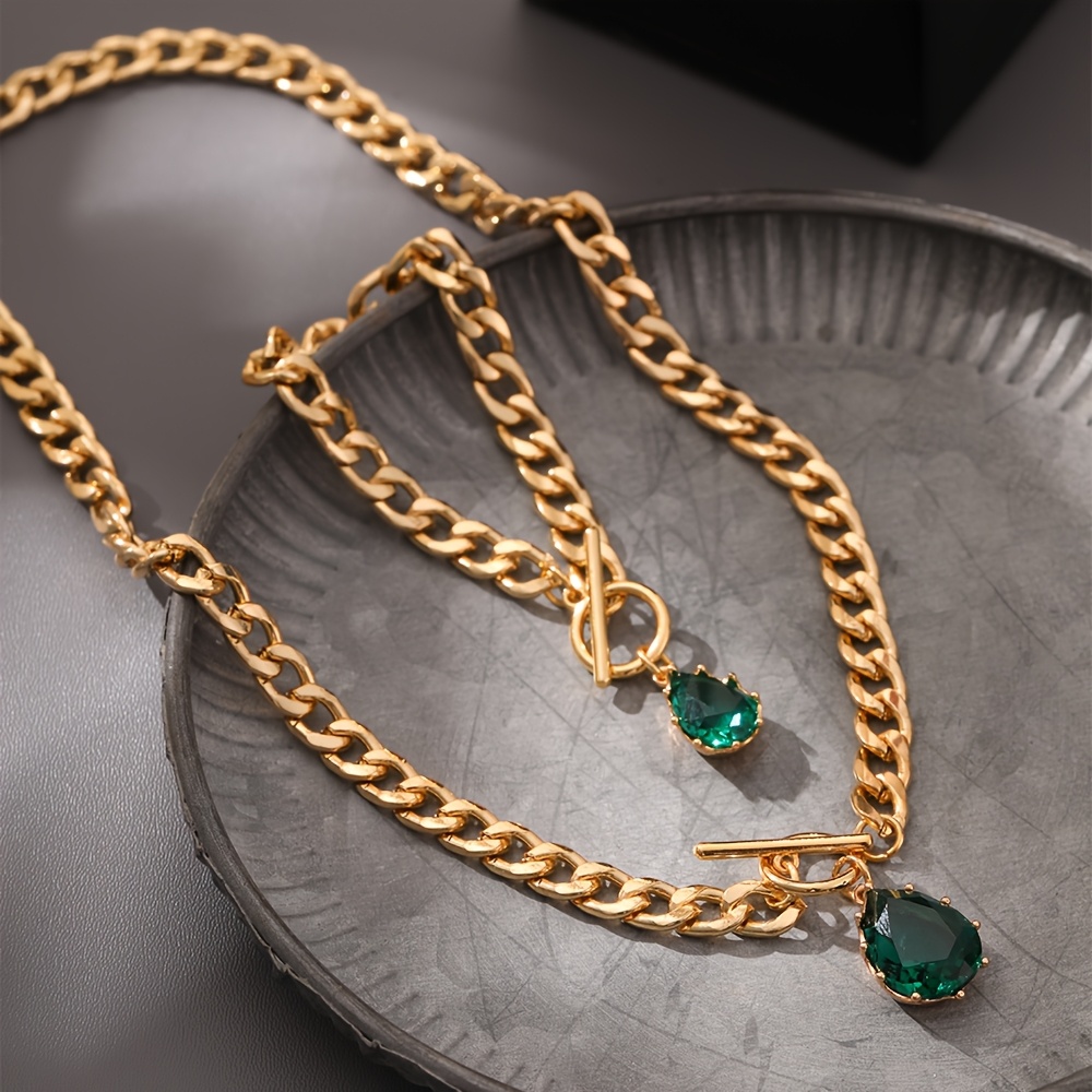 St. Patrick's Day Cuban Chain Bracelet & Necklace Set with Green Pendant