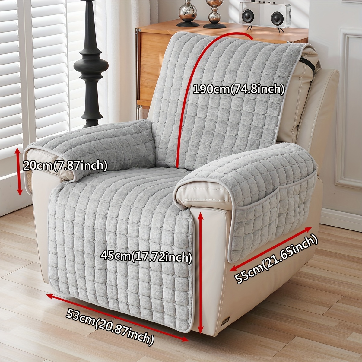Image of 1pc Flannel Square Chaise Sofa Cover - Non-slip Cushion For Recliners & Massage Chairs, Fits Single-seat Living Room Seats, Modern Minimalist Solid/checkered Design