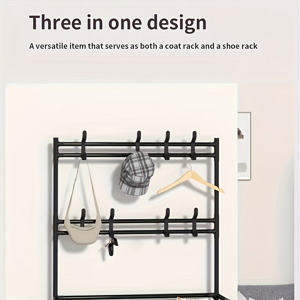 4-5 Tier Hallway Organizer with 8 Hooks - Space-Saving, Easy to Assemble, Durable Design for Entryways And Bedrooms, Minimalist Style - Black/White, Perfect for Entryway Storage, Freestanding Shoe Rack