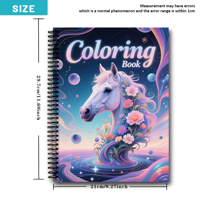Image of Deluxe Floral And Horse Coloring Book - 20 Pages Of Thick Paper, Size 21x29.7 Cm, A World Of Floral Horse Coloring Pages That The With Of Horses, Watercolor Paper