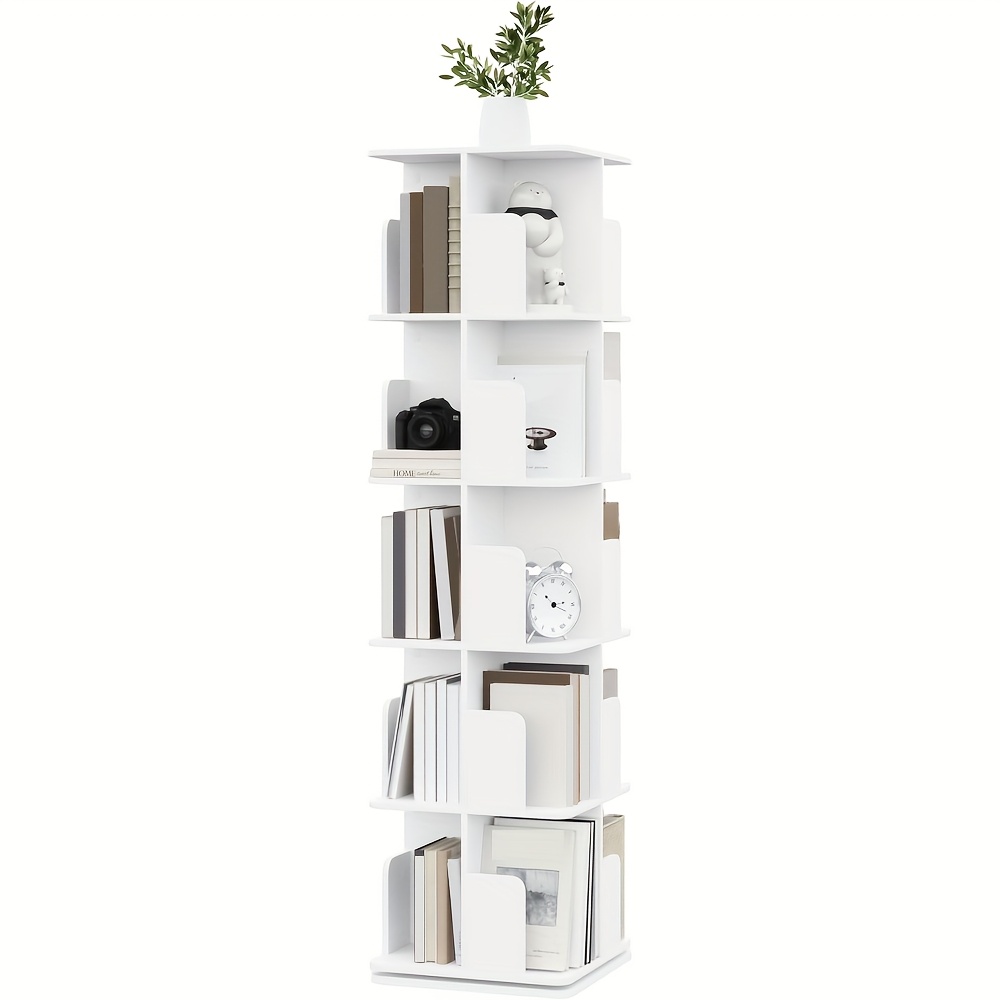 Swivelling Bookcase, 5-shelf Open Bookcase, 360° Swivelling Bookcase, Rotating Bookcase, For Living Room, Study And Office, 40x155x40 Cm