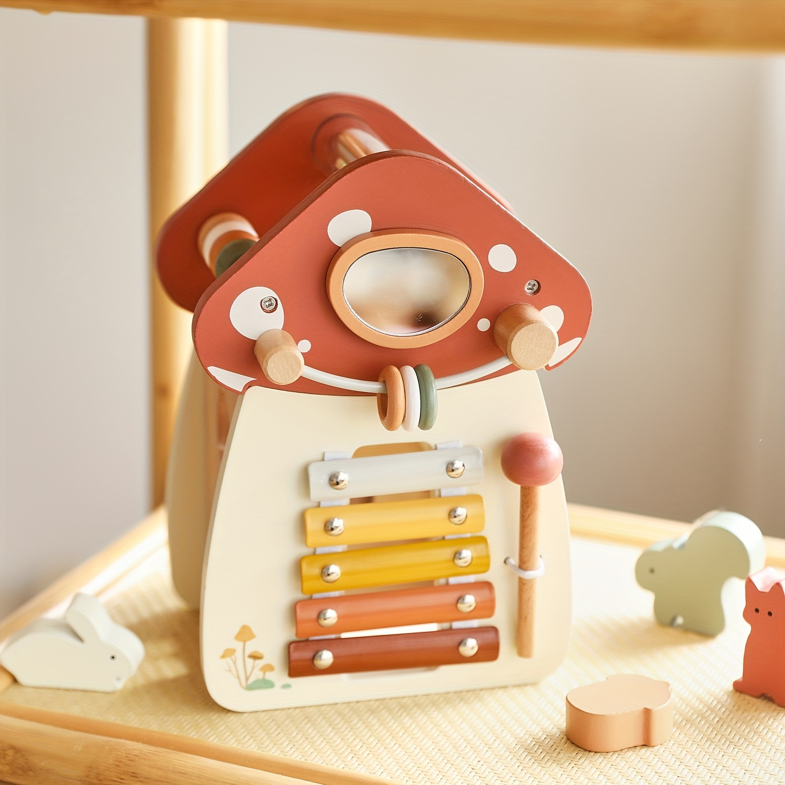 

Wooden Mushroom Puzzle Toy For - Shape Matching, Bead Threading & Lock/door Opening Skills - Perfect Christmas, Halloween & Birthday Gift, Mushroom Gifts