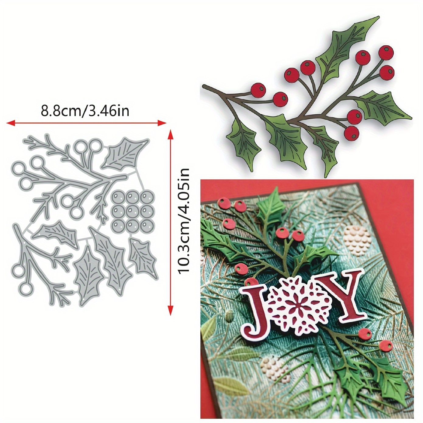 

Festive Christmas Holly Metal Cutting Die - 8.8cm X 3.46in, 10.3cm X 4.05in - Perfect For Diy Scrapbooking And Card Making