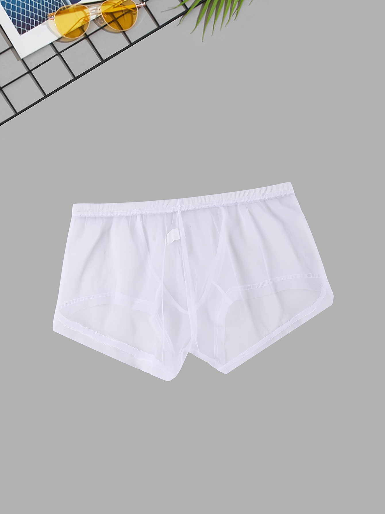 1 Pack Men'S Sheer Mesh Boxer Briefs - Soft, Breathable, Quick-Dry Underwear with Elastic Waistband, Sexy Transparent Design for Casual Wear & Exercise (White & Black), Comfortable Underwear, Sports Underwear, Minimalist Underwear, Medium Elasticity Fabric