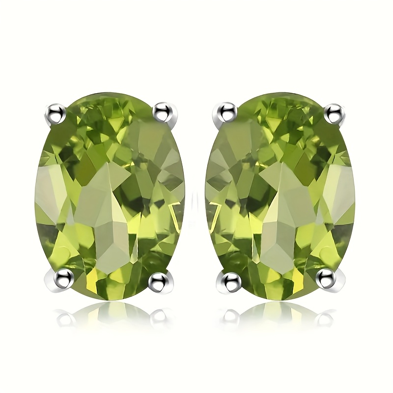 TEMU 1pair 925 Sterling Silver Simple And Luxury Exquisite Multi- Oval Cut Natural Amethyst Citrine Garnet Peridot Topaz Silvery Stud Earrings For