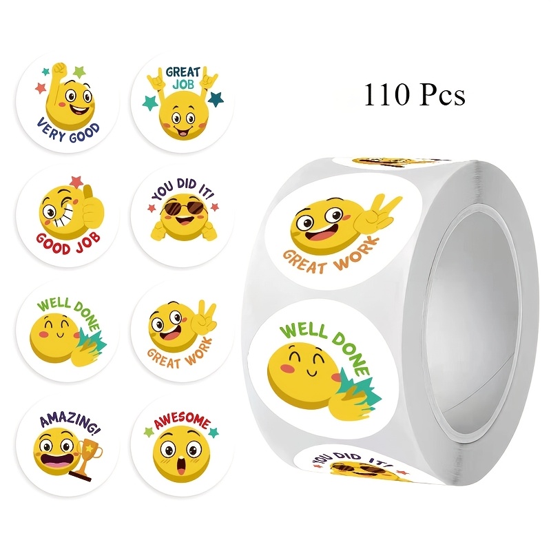 TEMU 110 piezas/rollo de pegatinas de del alfabeto inglés, adecuadas para decoración, cara alegre y , ideales para regalar, hojas de papel compatible
