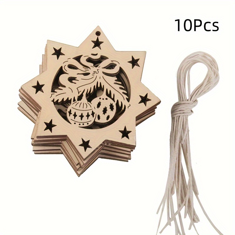 

10 Pcs Vintage Wooden Star Ornaments With Laser Cut Designs For Christmas, Halloween, And General Home Decor - No Electricity Required