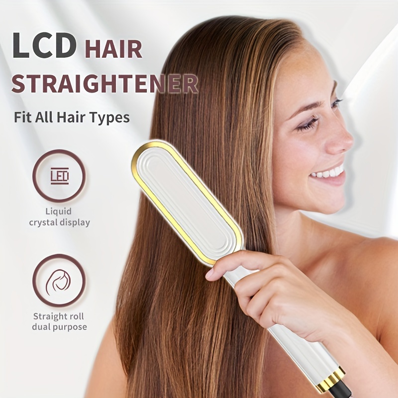 

2-in-1 Ceramic Hair Straightener And Comb, 35w Dual Straight And Curling Iron, Lcd Display, 110v Us Plug, Frizz Reducing With No Battery - 1pc