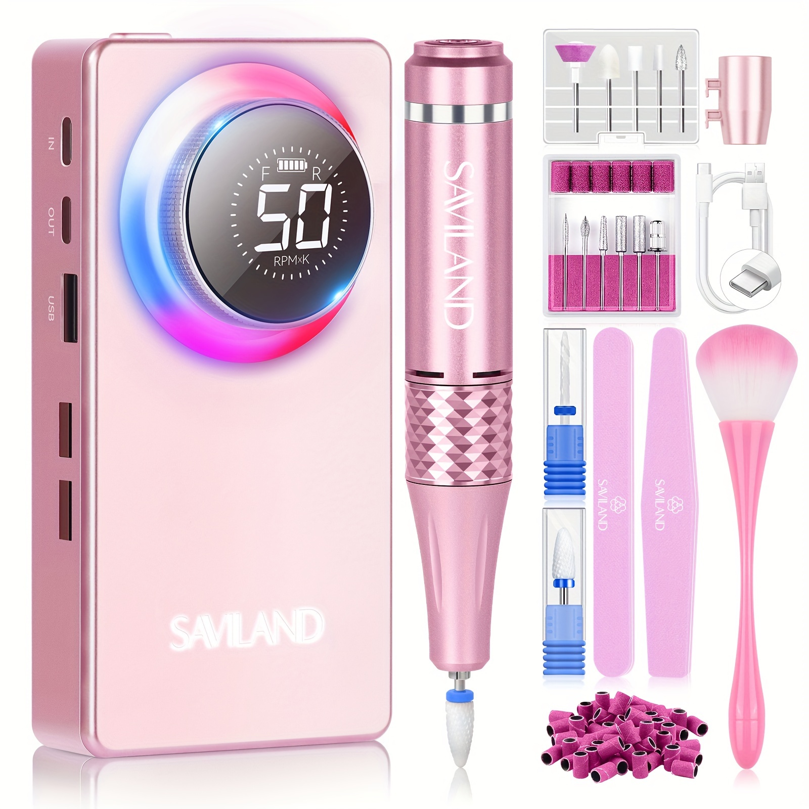 

Saviland 50000rpm Electric Nail Drill Professional: Rechargeable Portable Nail Drill Kit Strong- File Electric 2 Ceramic Bit 11 Drill Bits For Nail Tech Acrylic Nail Salon