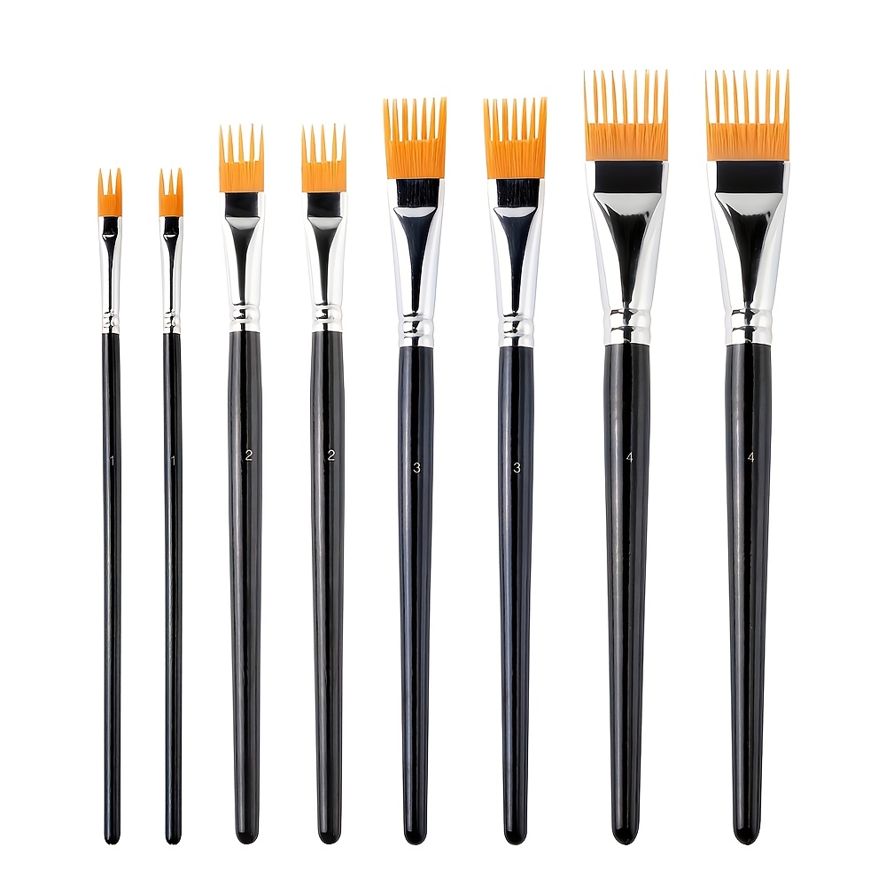8pcs Comb Brush Set For Acrylic Painting - Nylon Texture Brushes With Black Handle, Sizes For Patterns & Effects