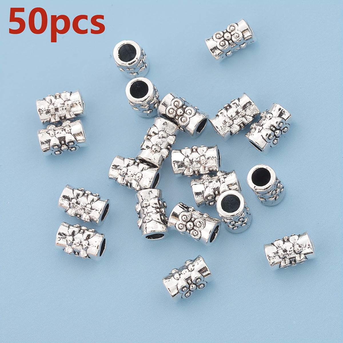 TEMU Lot de 100/50 perles d'espacement à trou droit à motif floral, perles d'espacement cylindriques libres de 7 mm de long, perles libres à perçage