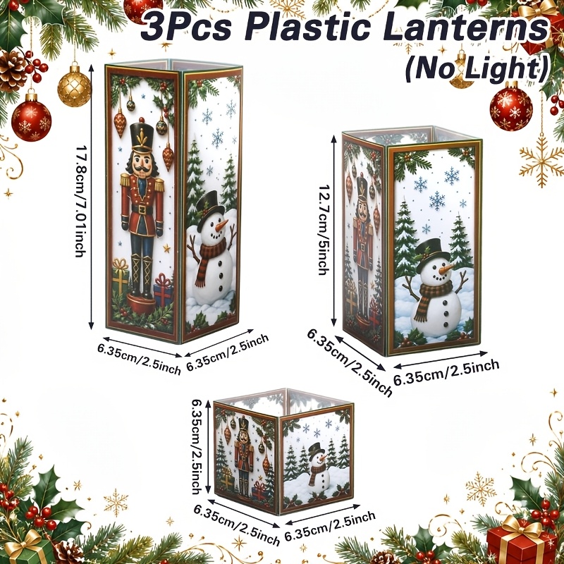 TEMU 3pcs, Christmas Theme Plastic Lanterns (without Lights), Snowman Pattern Lantern Decoration, Merry Christmas Party Decoration, Xmas Decor, Noel