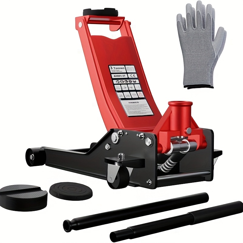 E-shop 3T Professioneller Hydraulikwagen mit flachem Hebebereich von 75-510 mm, mit 360° Rollen und zwei Gummi-Pads zum Heben unter dem Rahmen