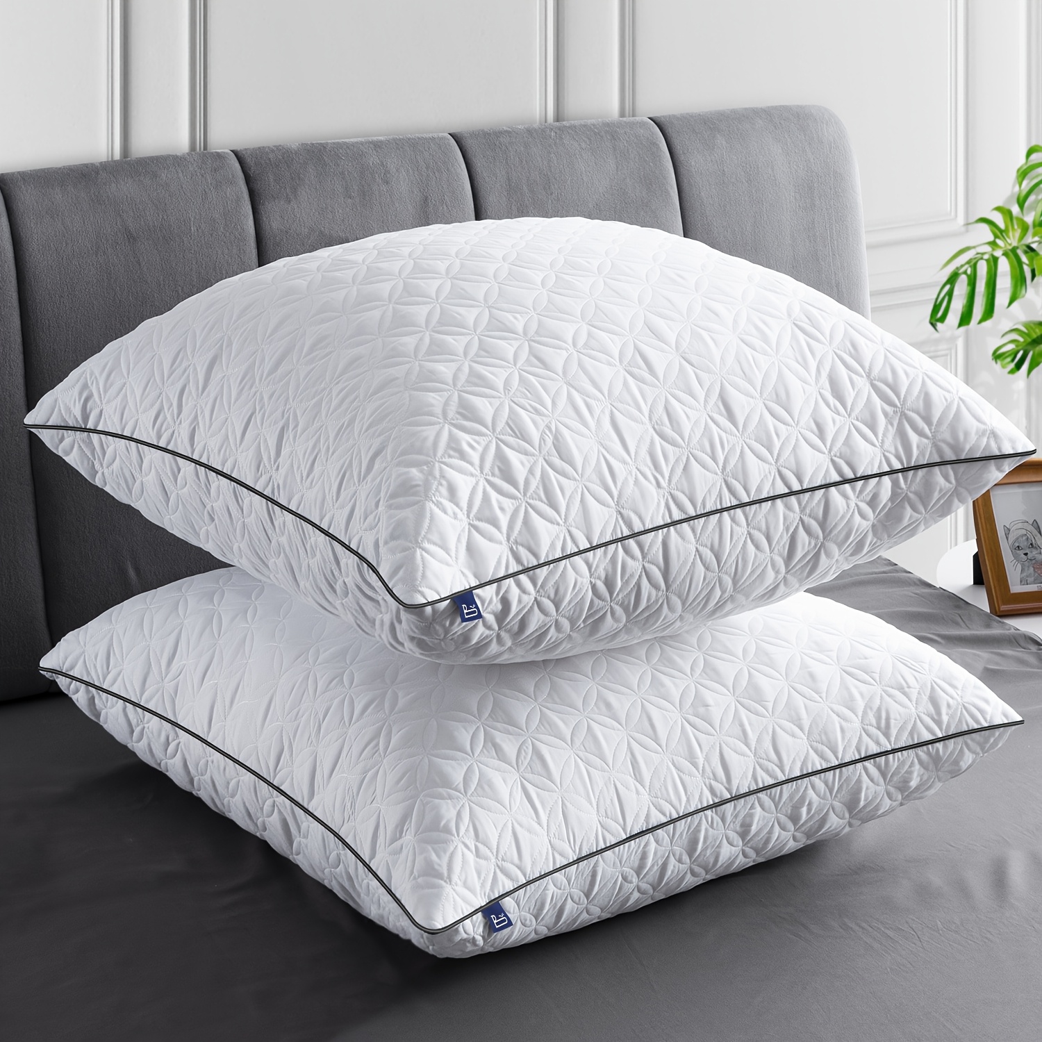 TEMU Bed Pillows For Sleeping 2 Pack 80×80cm, Pillows For Side And Back Sleepers, Super Soft Down Alternative Microfiber Filled Pillows