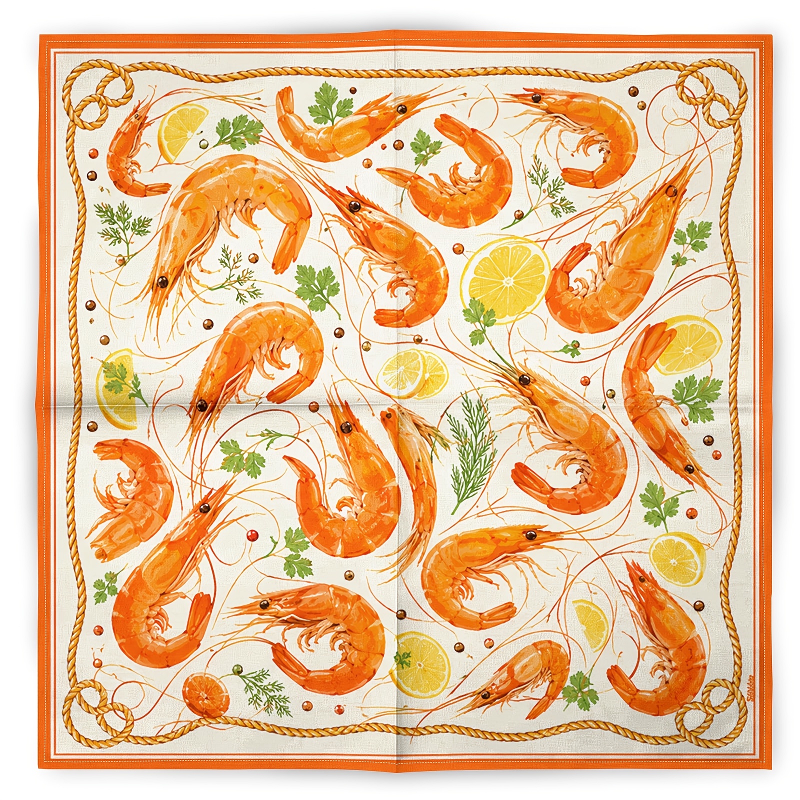 TEMU 1pc 2d Printed Orange Scented Shrimp Retro Bandana, Retro Individual Fashion Hip-hop Trendy Headscarf, Fashion Scarf Neck Scarf, Outdoor Sports