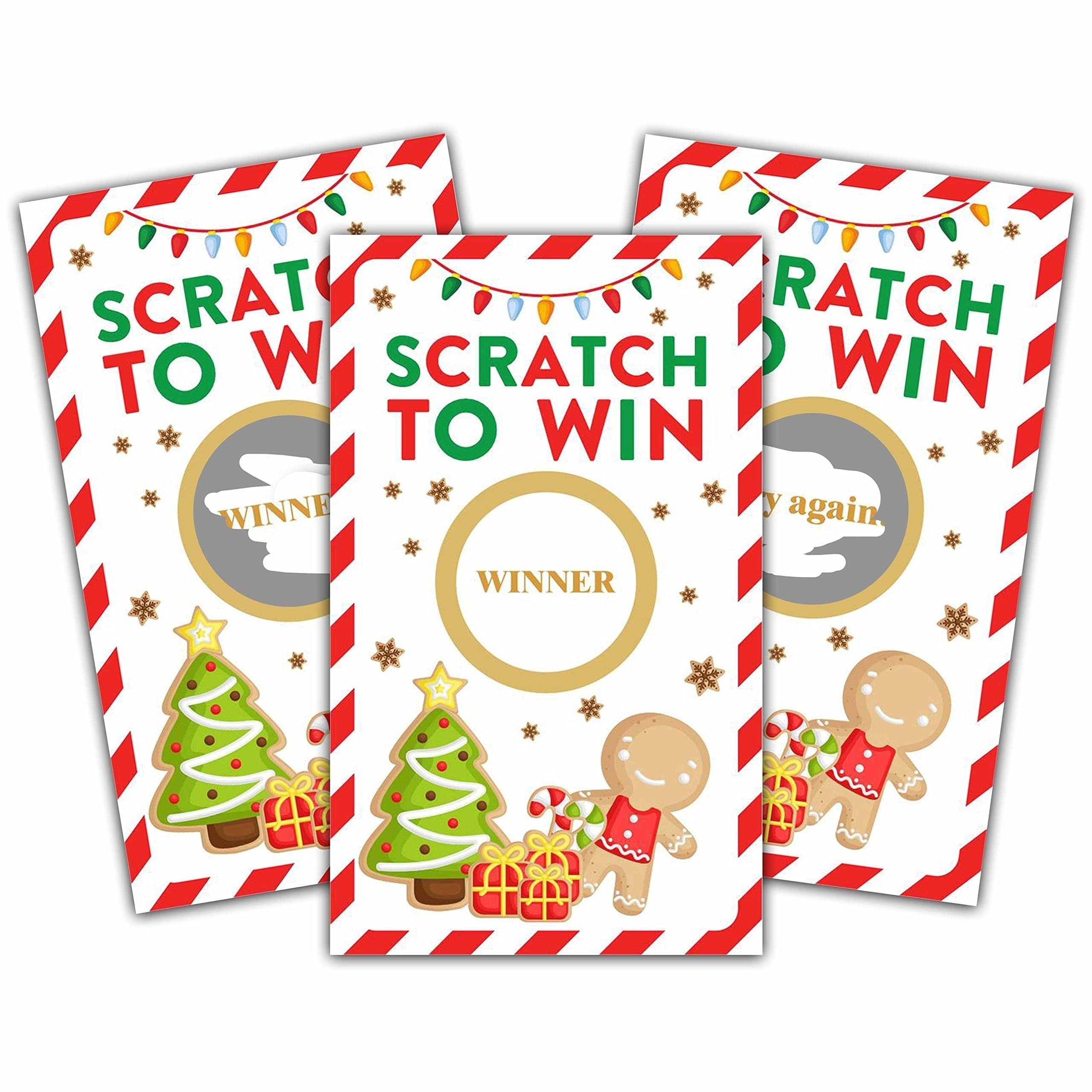 

50pcs Christmas -off Game Cards - Interactive Holiday Party Activity For Adults & - "" Raffle Tickets With Gingerbread For Man, Christmas Tree, And Designs - Christmas & New Year Celebrations