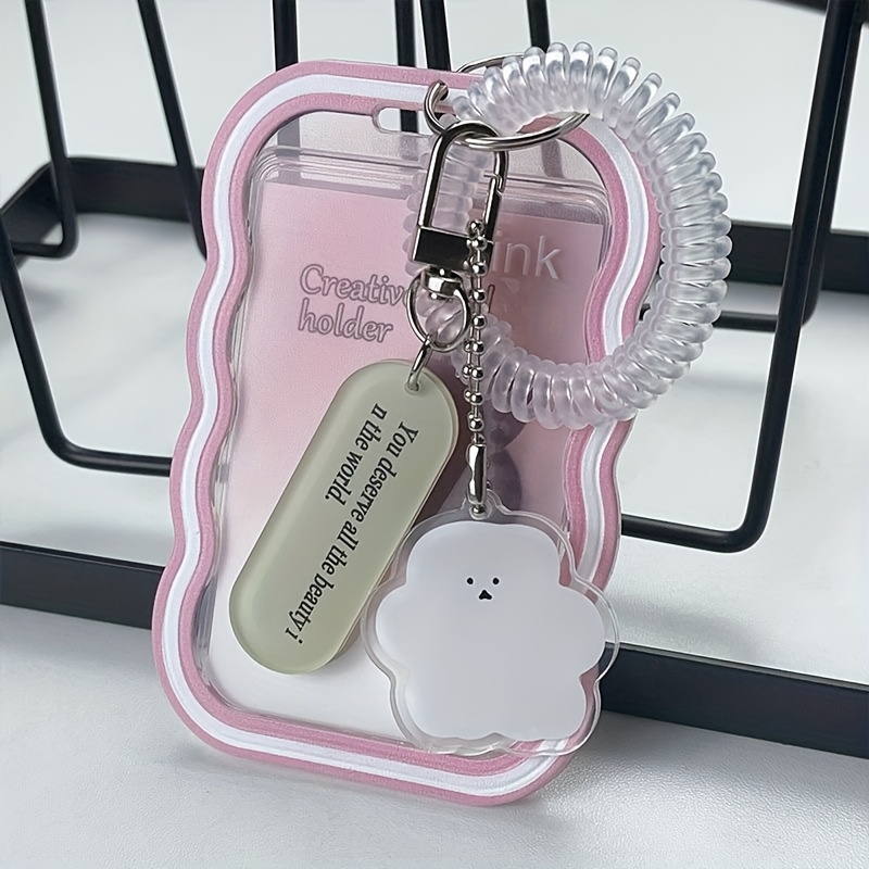 TEMU Étui de Carte Transparent 2D, Étui de Carte de Bus, Porte-Carte Photo Design Dégradé, Étui de Carte pour Campus - Avec Pendentifs et Bracelets