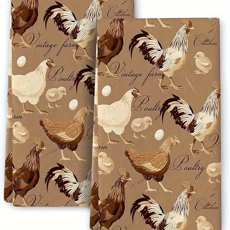 TEMU 2pcs Dokriy Farmhouse Kitchen Towels Set - Vintage Tea Towels, Soft Absorbent Dish & Dish Cloths With Decor, 8x12 & 16x24 Inch, Rustic Farm Tea