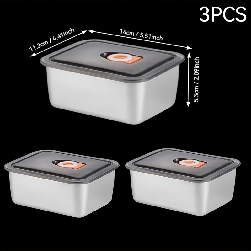 E-shop 3er-Set, Edelstahl Frischhaltebox in Lebensmittelqualität, Versiegelte, auslaufsichere Kühlschrankbox, Take-Away-Box, geeignet für Restaurants