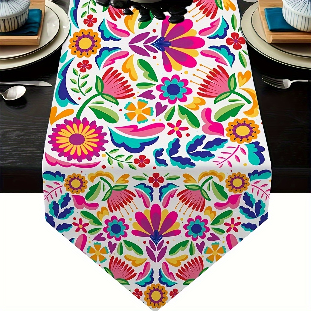 

Festive Mexican Table Runner - 13" X 72" Polyester, Perfect For Fiesta, Day Of The Dead, Dia De Los Muertos & Cinco De Mayo Celebrations - Vibrant Floral Design For Home & Kitchen Decor