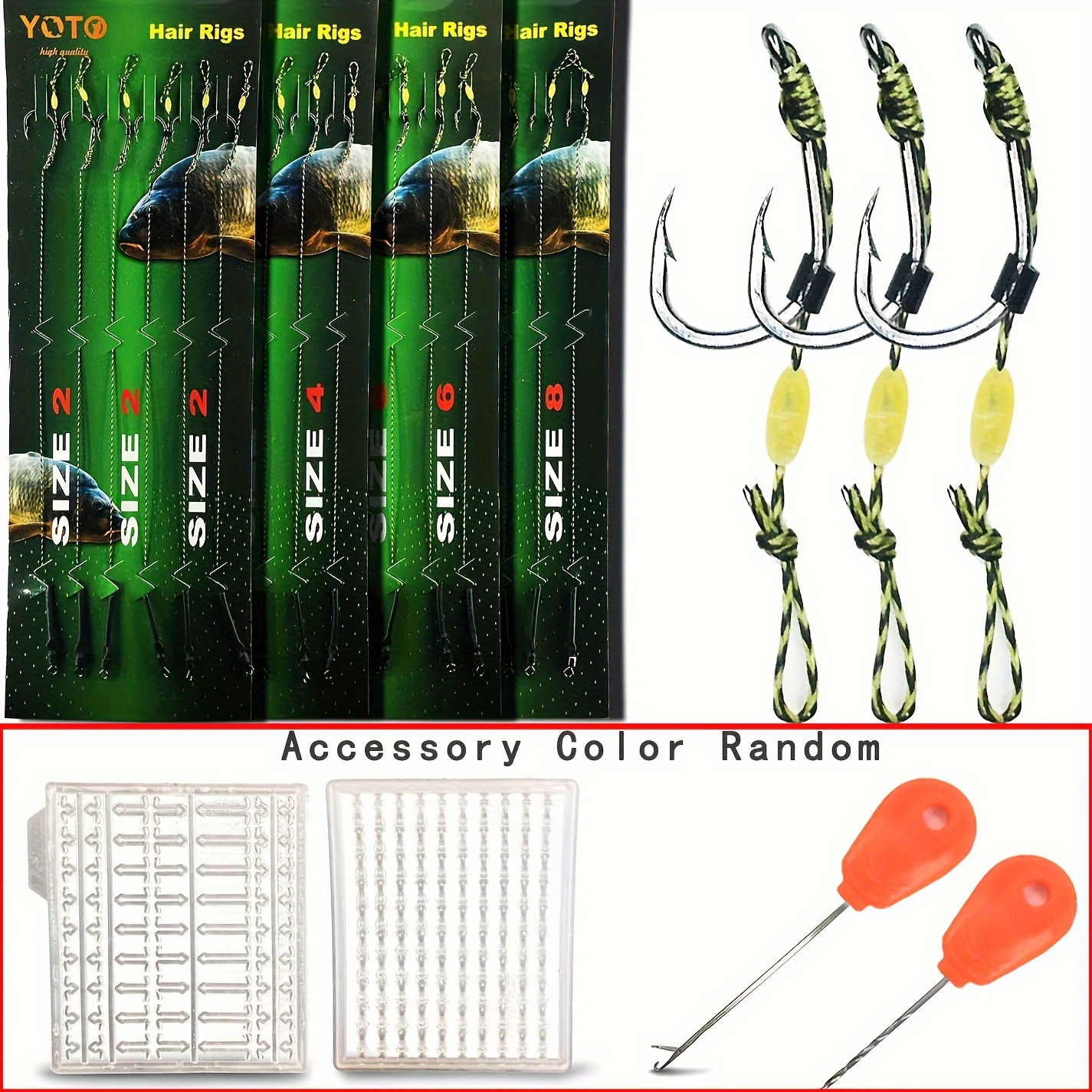 Image of Set Of 24 European Carp Fishing Rigs - Durable Leader Line Designed To Resist Bites - Pre-assembled Hook - Curved Barbed Hooks With Swivels - Includes Braided Line Fishing Gear