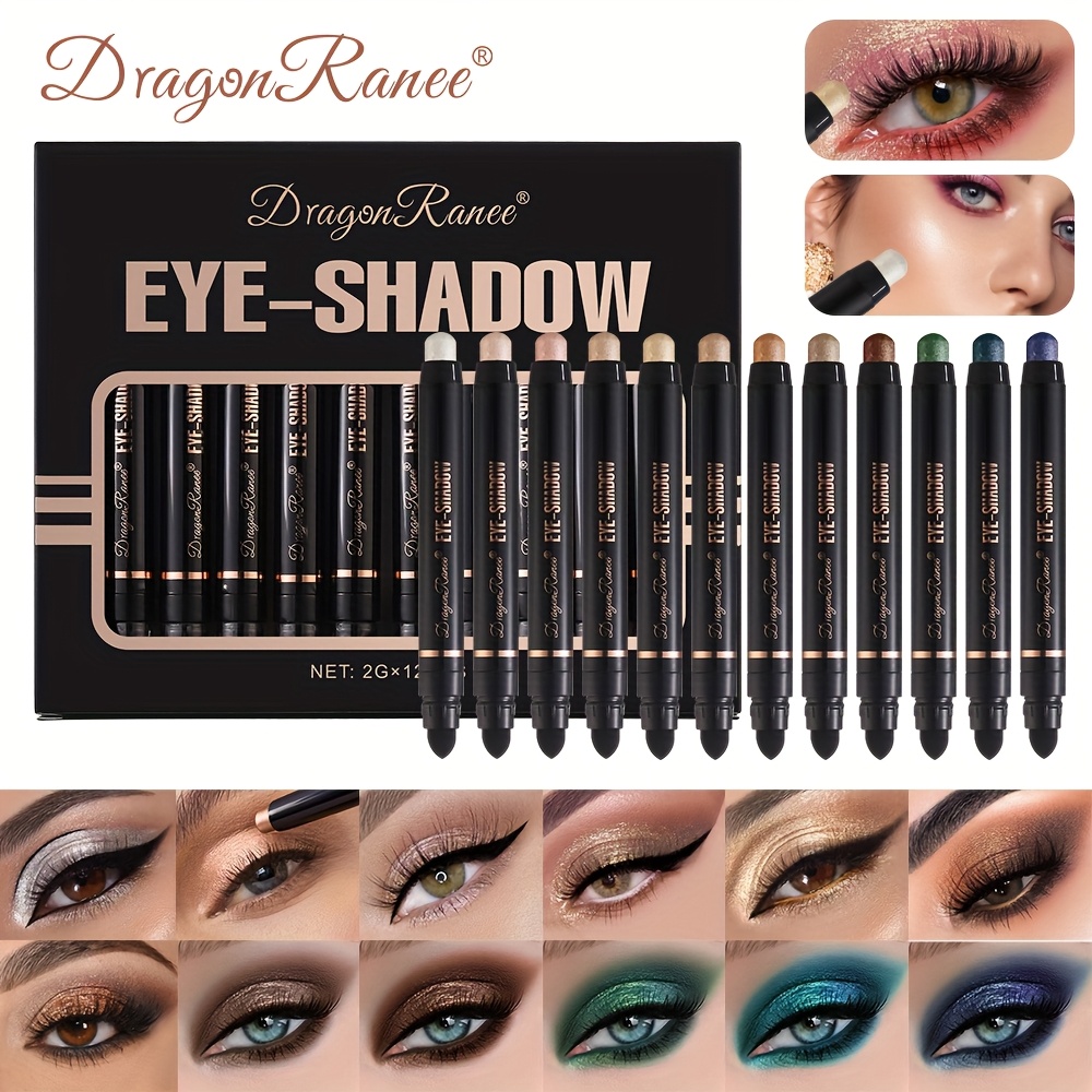 12pcs Set Of Lazy Dual-ended Colored Eyeshadow Pencils, Pearlescent Waterproof Glitter, Easy-to-apply Eyeshadow Sticks, Essential For Beginners, One-stroke Eyeliner, Beginner-friendly Eyeshadow Sticks