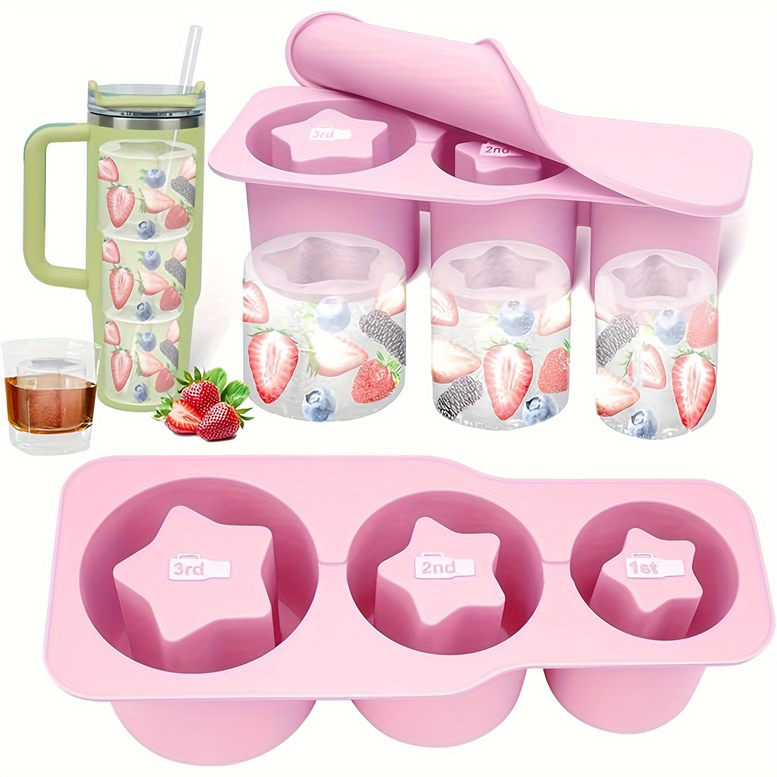 Image of 1pc -shaped Cube Of Ice Tray For 30-40oz Cups, Reusable Silicone Mold With Lid – Perfect For Whiskey, Cocktails, Coffee & Chilled Drinks | Creative Summer Refrigerator Gift