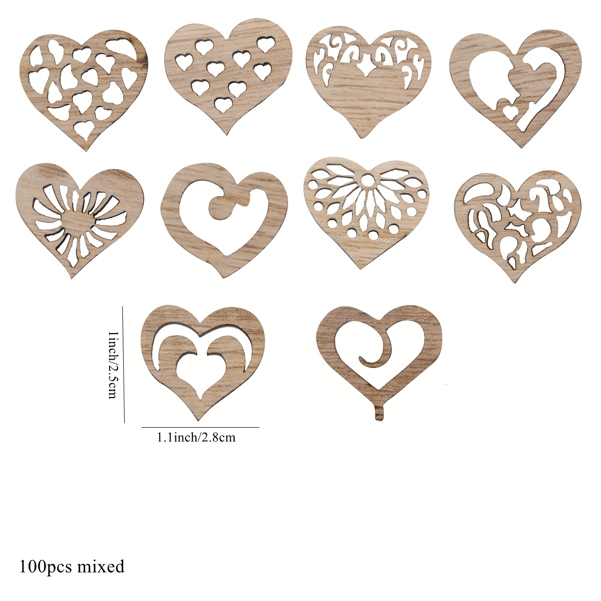 Image of 100pcs Wooden Heart Confetti - Hollow Love Table Decorations For Valentine's Day Wedding Party, Manufactured Wood, No Electricity Needed