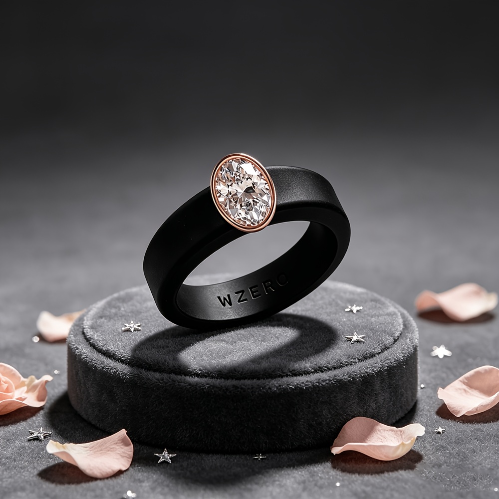 Elegant Oval Black Simulated Silicone Ring for Daily Wear