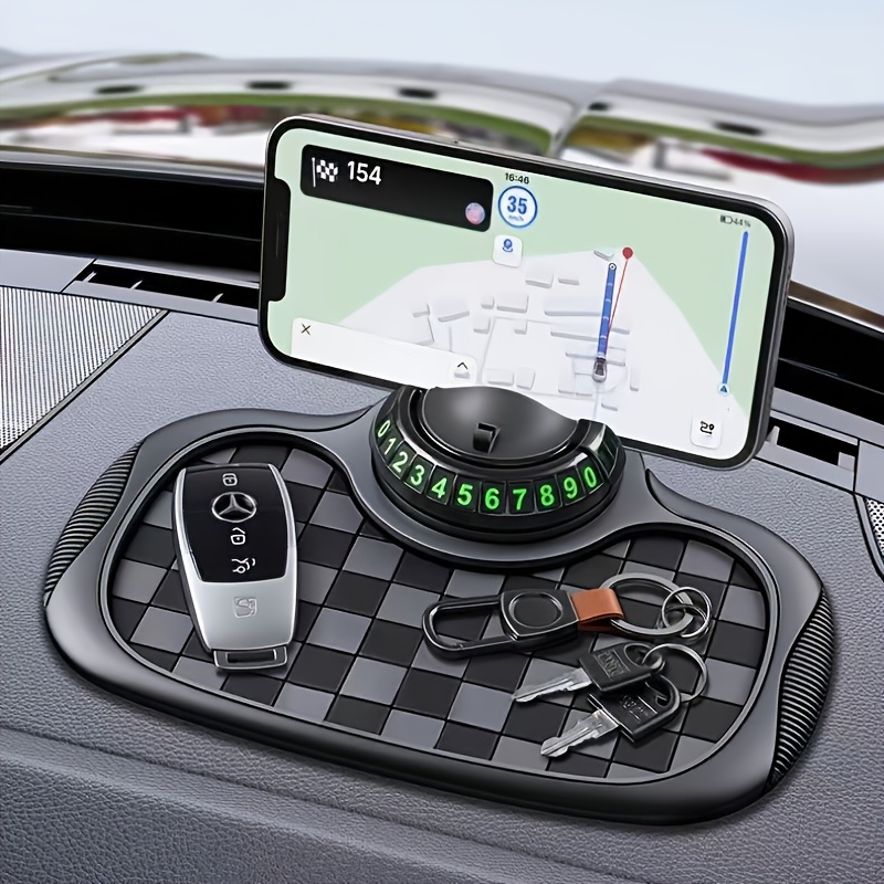 multifunctional non slip car dashboard cushion with rotating mobile phone holder large capacity glasses and key storage heat resistant silicone lattice design suitable for all vehicles car mobile phone holder modern dashboard accessories