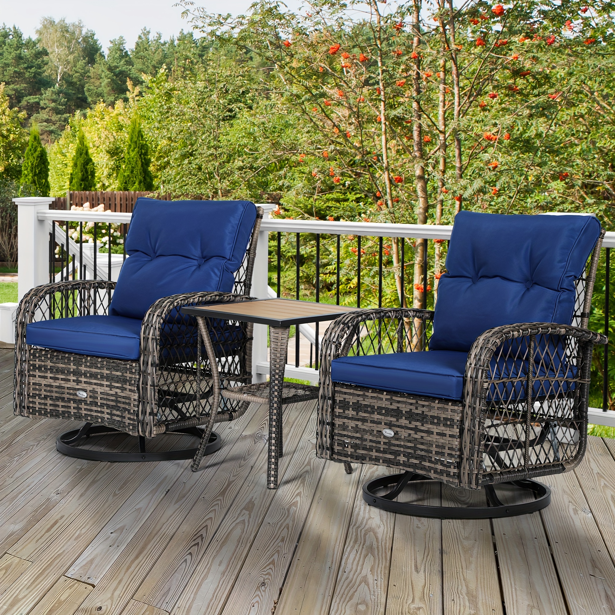 

Dwvo 3-piece Patio Outdoor Swivel Glider Rocker Wicker Bistro Rocking Furniture Conversation Chairs For Garden, Backyard And Balcony (navy Blue)