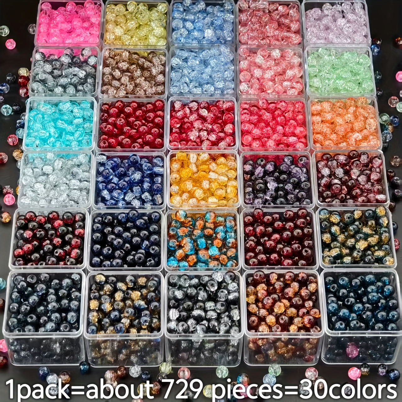 TEMU 729 pezzi 6mm 30 Colori Assortiti - Perline in Vetro Craquel矇 Stile Boh矇mien per Creazione Gioielli, Adatte per Collane, Bracciali, Orecchini,