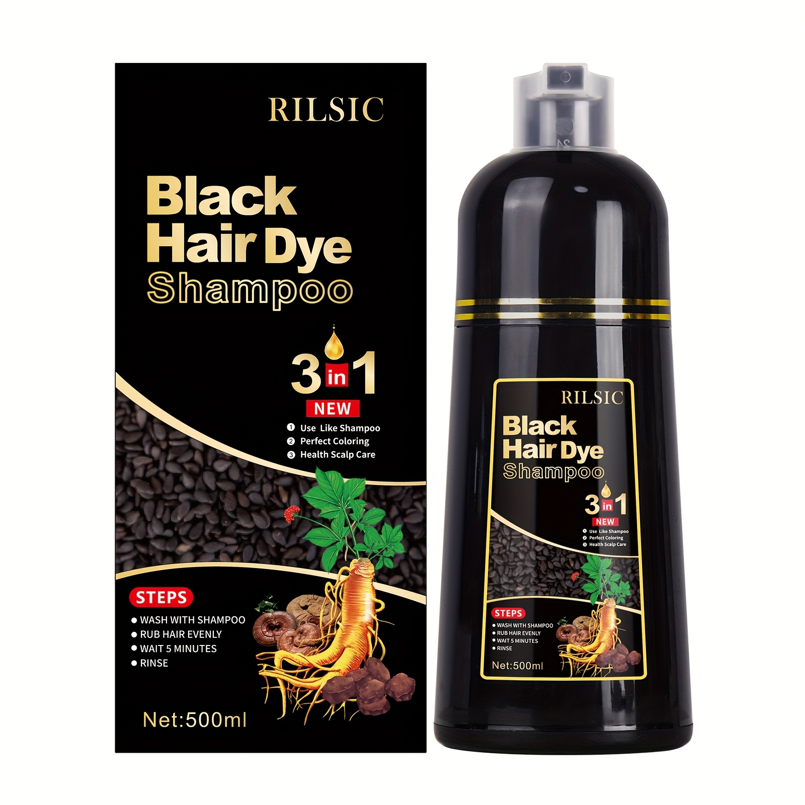 Hair Dye Shampoo 3 IN 1 For Women & Men, Instant Hair Color, 100% Grey Hair Coverage, Natural Hair Dye Coloring In Minutes