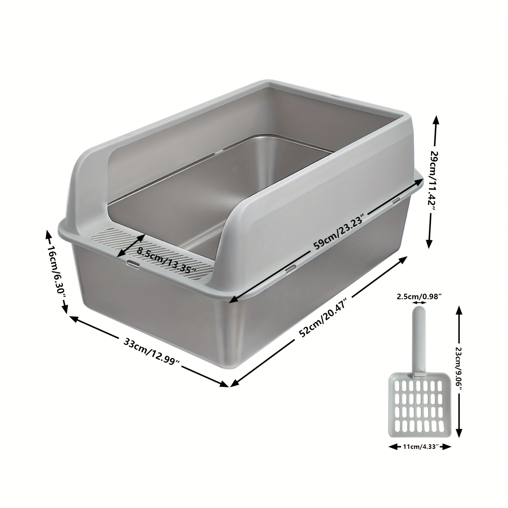 TEMU Xxl Large Stainless Steel Heavy-duty Cat Litter Tray With Detachable Enclosure, Removable Anti-leak Lid, Scoop & Stairs Suitable For Senior Cats