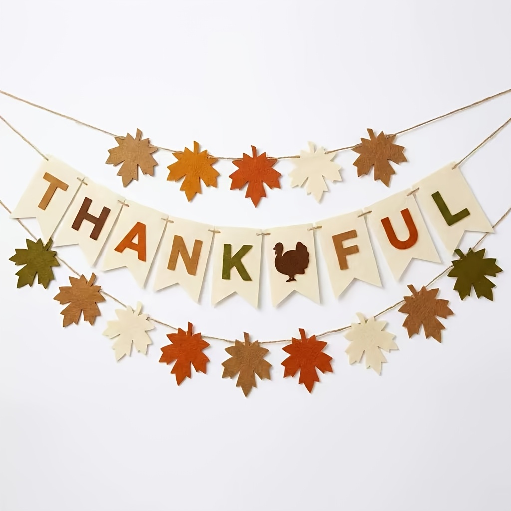 TEMU 3pcs, Thankful Banner With Maple Leaf Decoration, Thanksgiving Decoration Banner, Autumn Banner, Very Suitable For Autumn Home Decor, Warm Tones