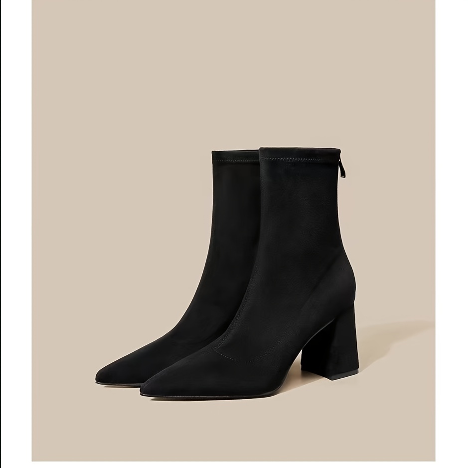 TEMU Mid-calf Boots With Back Zipper, Mid-heel (3-5cm), Pointed Toe, Unlined Fashion Boots, Women Shoes