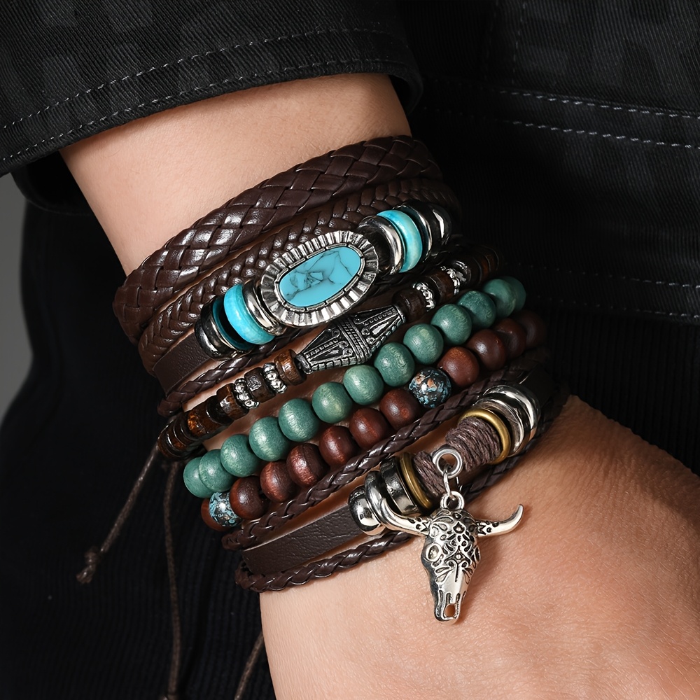 E-shop Handgefertigtes Paar-Armband-Set mit türkisfarbenen Perlen für Herren Damen, 6-teiliges Geschenkset