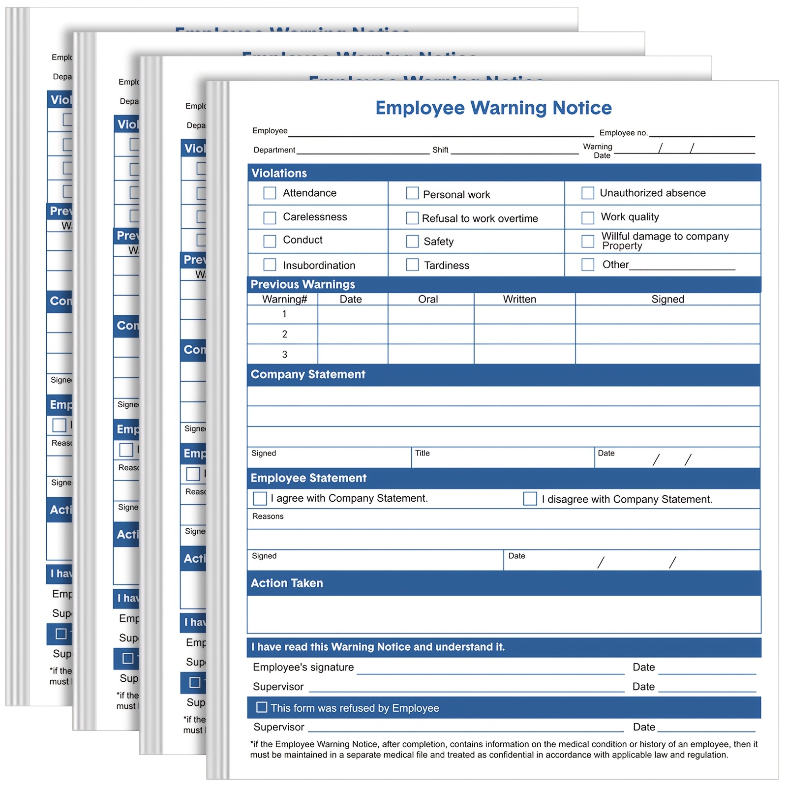 

Outus 200-pack Employee Warning Forms, 11x8.5 Inch Performance And Action Forms For Office Management, Other Material