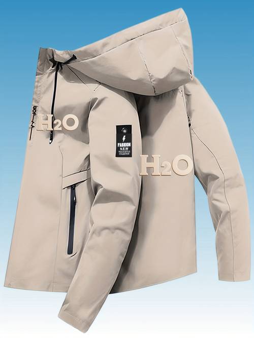 chaqueta con capucha para hombre para todo tipo de y cortavientos, cierre de cremallera completa con estampado h2o - chaqueta de exterior con cremallera completa, chaqueta cortavientos con bolsillos con cremallera, beige/, capa exterior de poliéster lavable a máquina y forro de para
