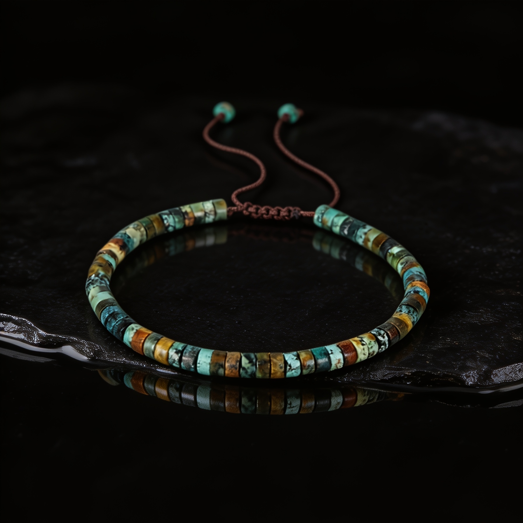 TEMU 1 bracciale per , bracciale con perline naturale, nodo scorrevole regolabile, stile boh矇mien, resistente ai graffi e lavabile, abbigliamento