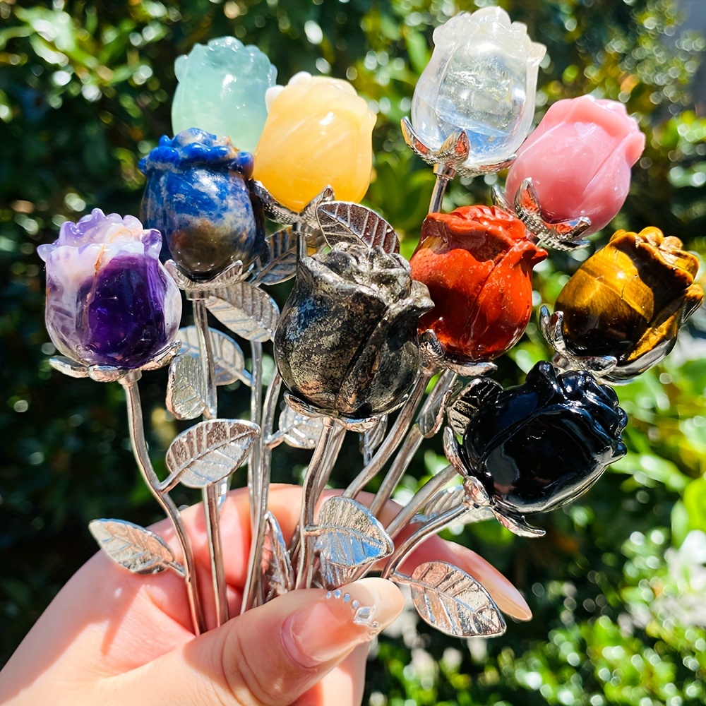 1pc crystal carved roses elegant quartz - Temu