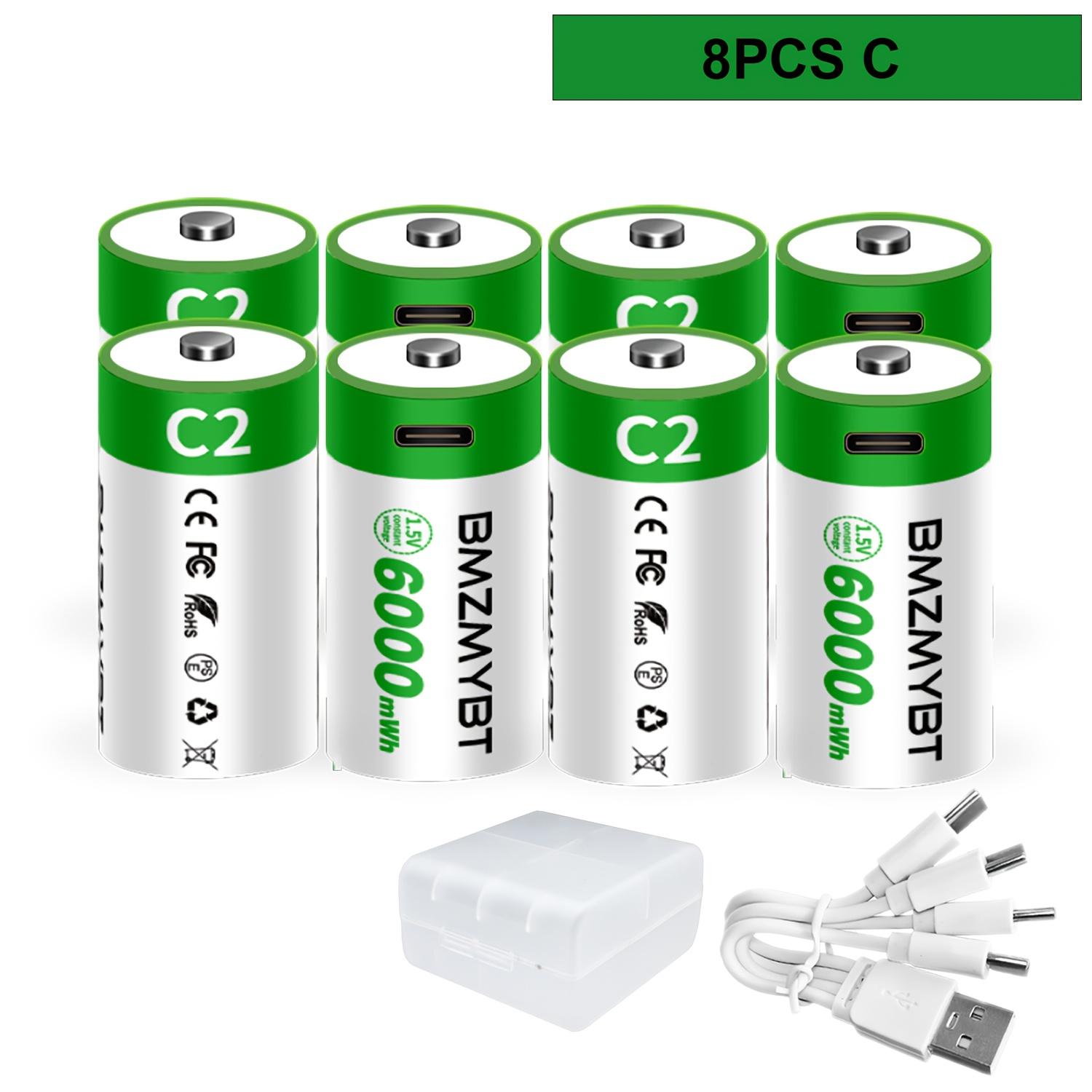 TEMU 8pcs C Battery C Batteries, Usb/type-c C Rechargeable Lithium , High Capacity 1.5v 4000mah 6000mwh Rechargeable Lithium Battery, 2.5 Hours Fast