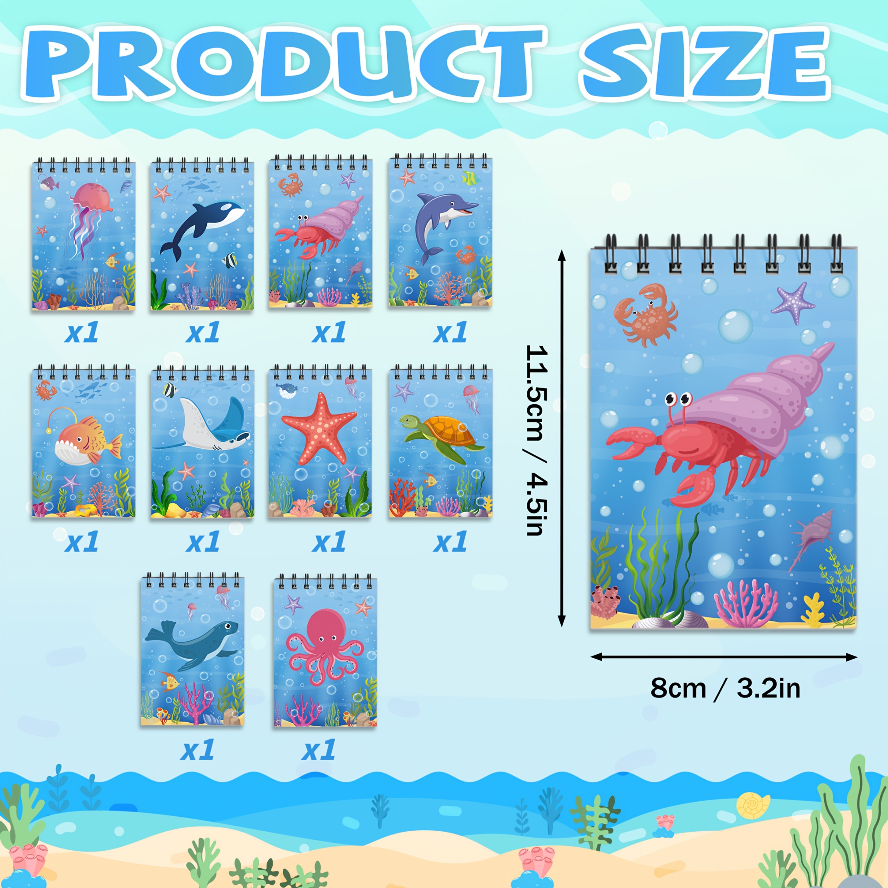 Image of 10pcs Ocean Animals Mini Spiral Notebooks, Easy Carry Blank Notebooks, Sea Animal Theme Birthday Party Gifts, Office Cute Little Pocket Notebooks, Gift Bags Fillers