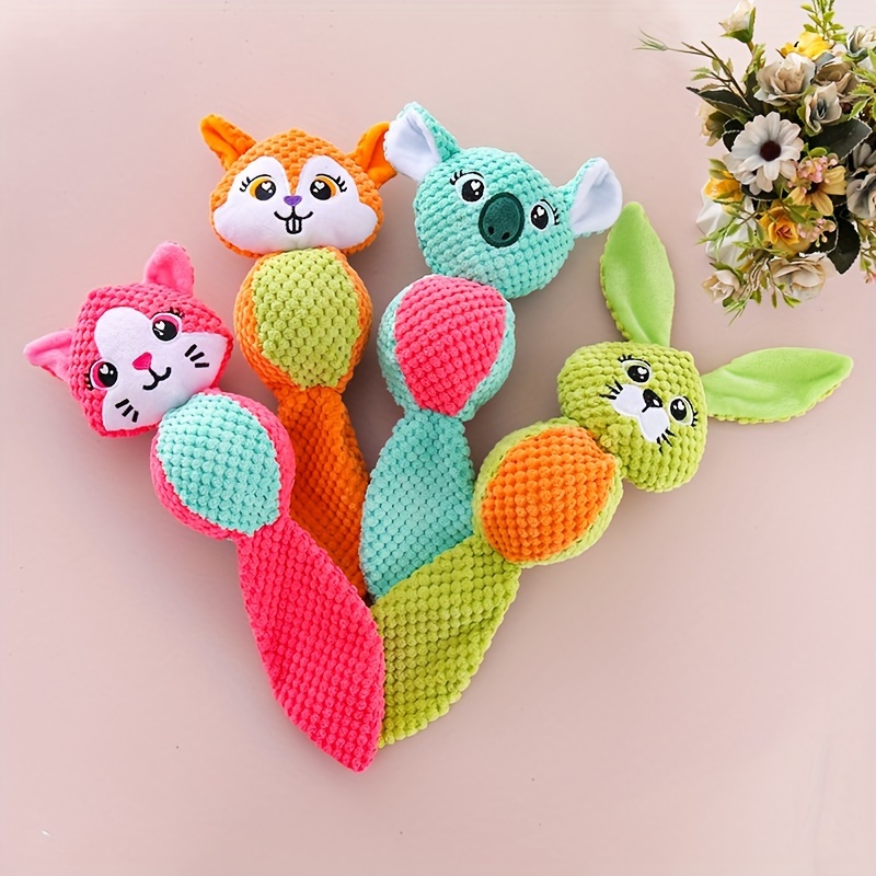 

1 Plush Squeaky Animal Toy For Small Dogs - Interactive Chew & Play Corn Cob-shaped Sound Maker, Stuffed Teething Dolls With Cute Animal Faces