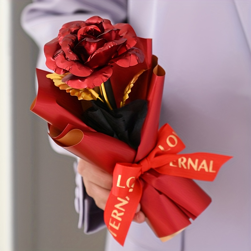 1pc 1pcs Realistic Simulation Rose Bouquet - Shiny Plastic Fake Flowers Suitable For Valentine's Day, Christmas,…: retailer-supplied image