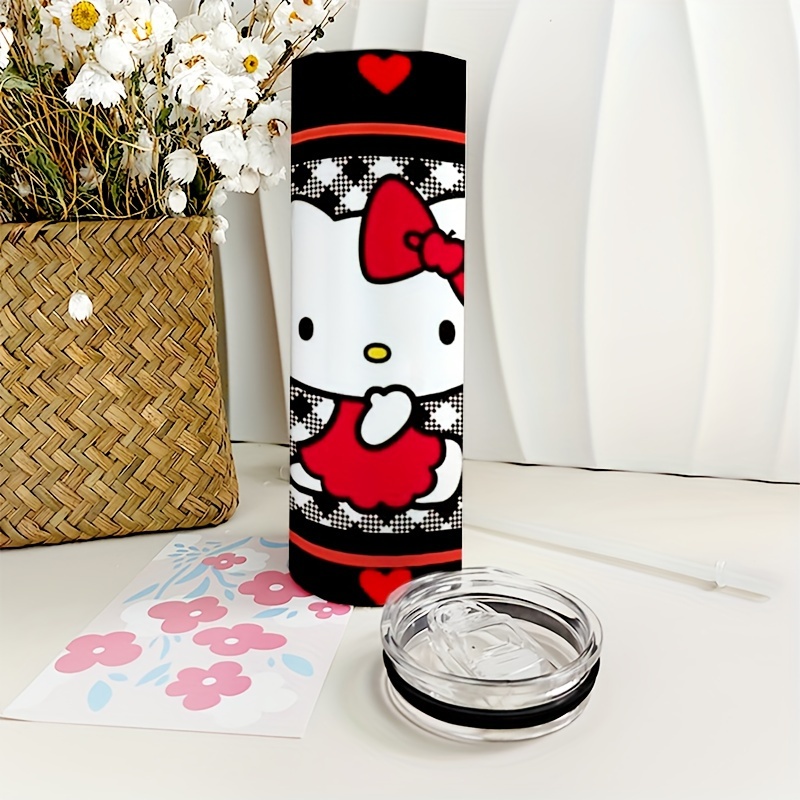 TEMU Hello Kitty 20oz Stainless Steel With Lid And Straw - Insulated Water Bottle, Cute Kawaii Drinkware For All , Ideal For And Gifts