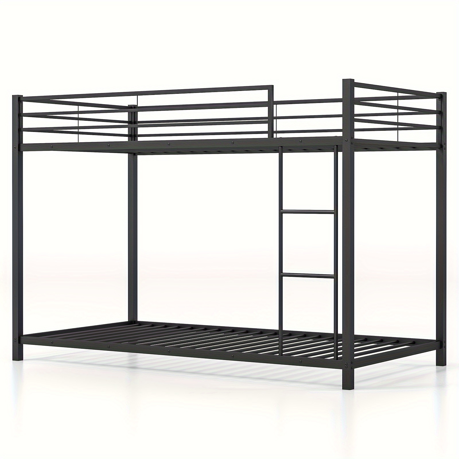 

Space-saving Twin Over Twin Bunk Bed W/ Built-in Ladder, Safety Guardrail Black