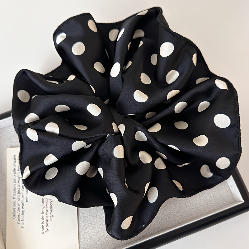 TEMU "1pc-jumbo Polka Dot Scrunchie For Women - Black & White Parisian- Band, French-inspired Elastic Hair Jewelry For Elegant Updos (office/date