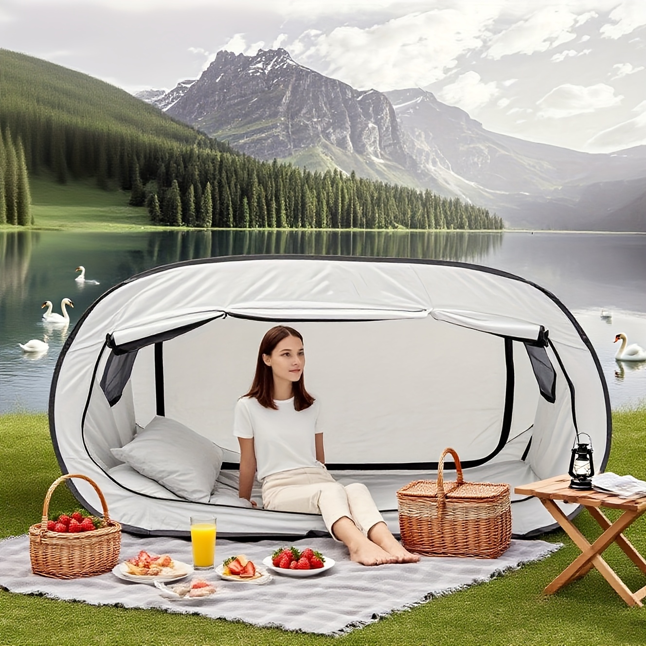 Camping Private Tent, 2-Door Tent Breathable And Shading Home Comfortable Easy Setup Enclosed Shelter Portable Mattress Double-Door Tent Reinforced Seams Shading Outdoor Camping Tent, Suitable for Indoor And Outdoor, Avoiding Mosquito Bites